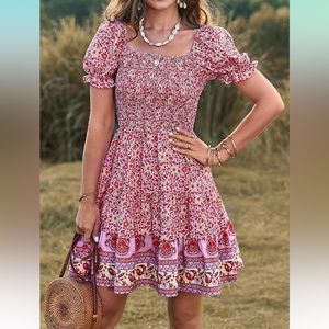 Summer Square Neck Smocked Floral Dress XL nwt